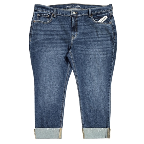 Old Navy NWT Low Rise Boyfriend Jeans Dark Wash Rolled Cuffs Cropped PETITE - Picture 1 of 10